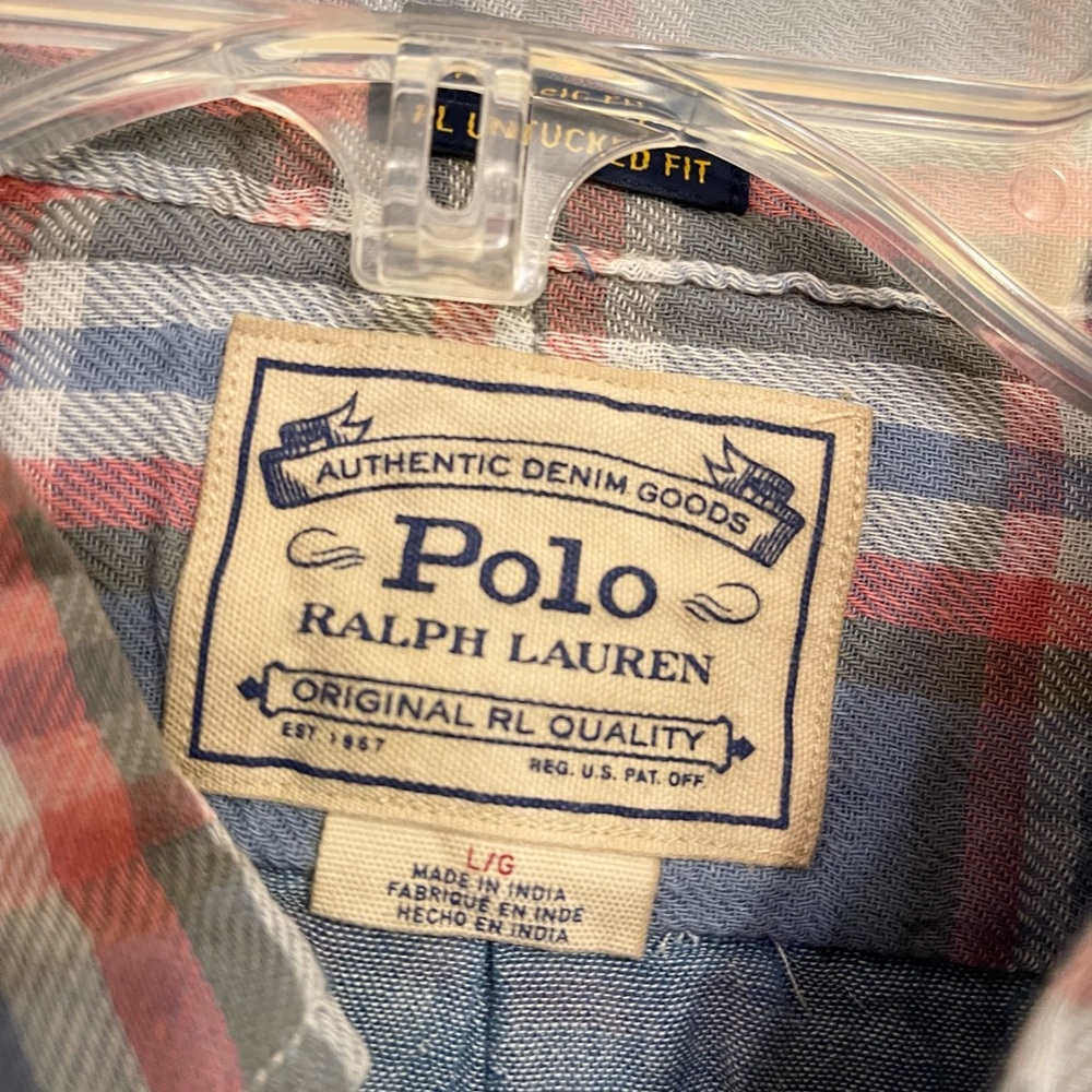 POLO RALPH LAUREN SHIRT, cotton madras double face, multi color M